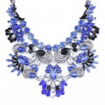 Sapphire Blue Crystal Floral Ornate Statement Necklace